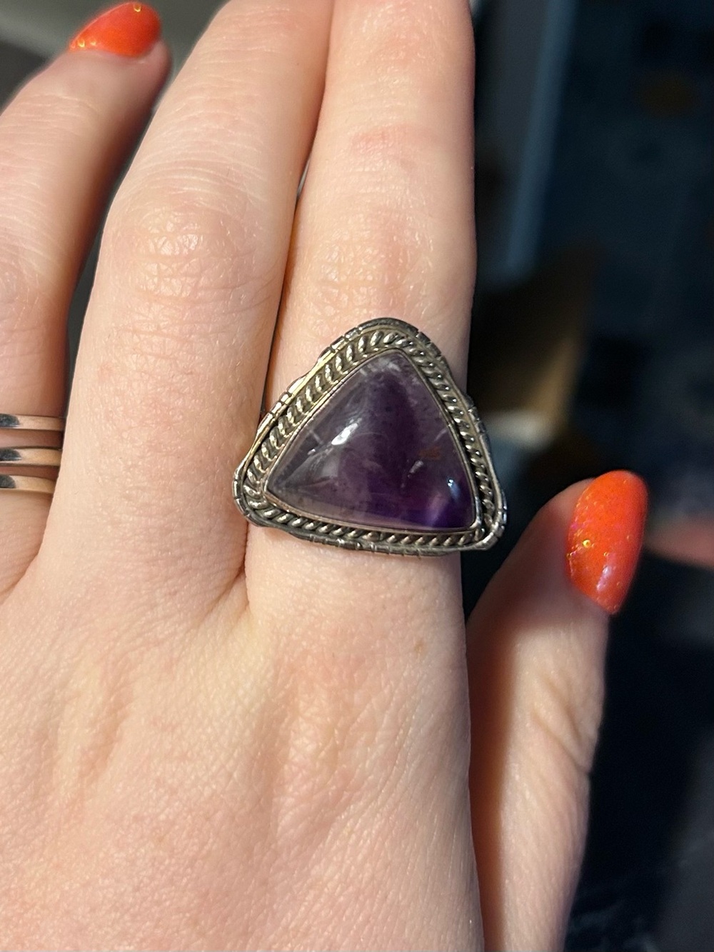 Sterling Silver Triangular Amethyst Statement Ring - Purple